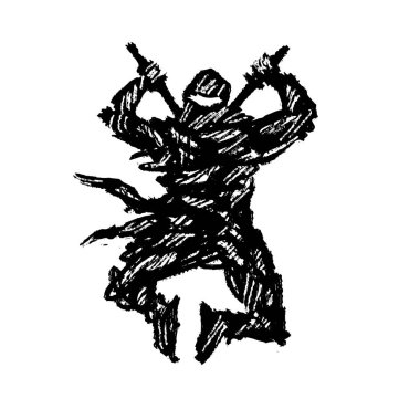 Ninja Kılıç saldırısı ile. Vektör çizim. Beyaz arka plan rengi.