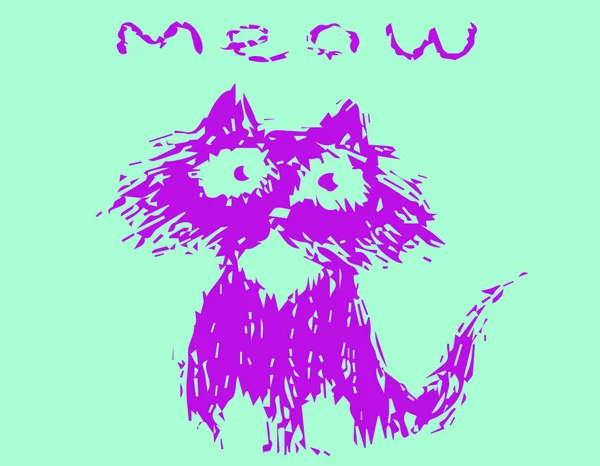 Cute fur cat says meow. Vector illustration. — Stock Vector