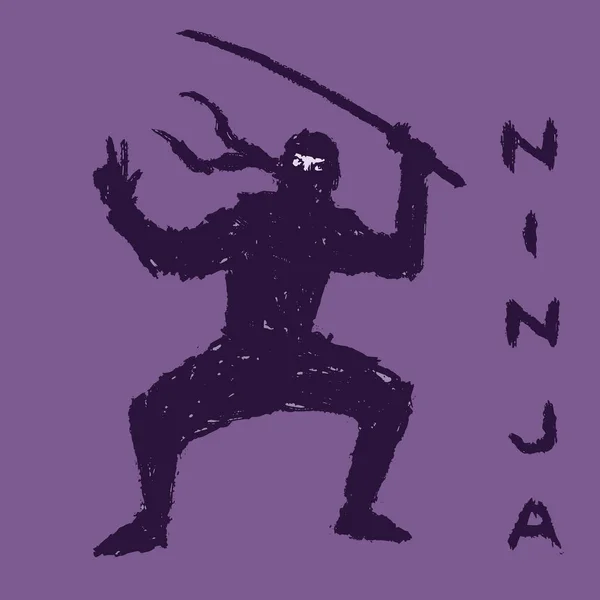 Ninja Com Espada Preparando Para Atacar Ilustração Vetorial Silhueta Guerreira —  Vetores de Stock