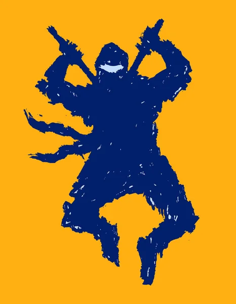 Ninja Svärd Förbereder Sig För Att Attackera Vektorillustration Orange Bakgrundsfärg — Stock vektor