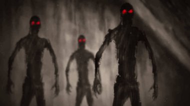 Mezar içinde saldırı zombiler. Bir tür korku. Siyah ve beyaz.