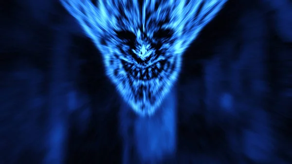 Dühös Démon Arc Sikolyok Elhagyott Házban Műfaj Horror Kék Színű — Stock Fotó