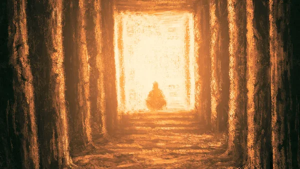 Древний Неизвестный Храм Судьбы Оранжевый Цвет Фона Рисунок Интерьера Зала — стоковое фото