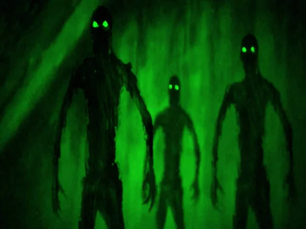 Zombies Dentro Tumba Género Horror Color Fondo Verde Visión Nocturna — Foto de Stock