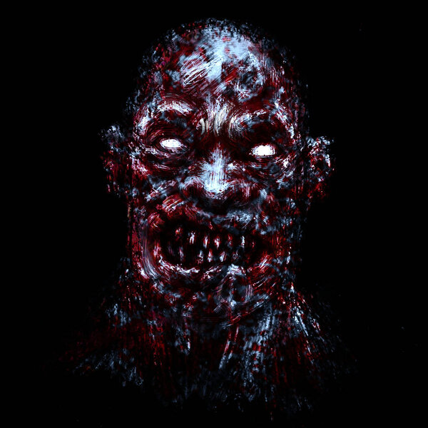 Scary demon bloody face. Illustration in genre of horror.