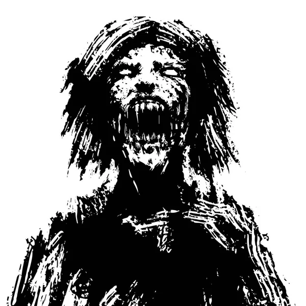 Tête Zombie Flippante Couleurs Noir Blanc Illustration Vectorielle — Image vectorielle