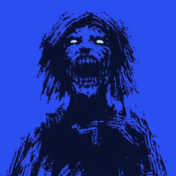 Creepy Zombie Woman Head Horror Image Vector Illustration — Stock Vector