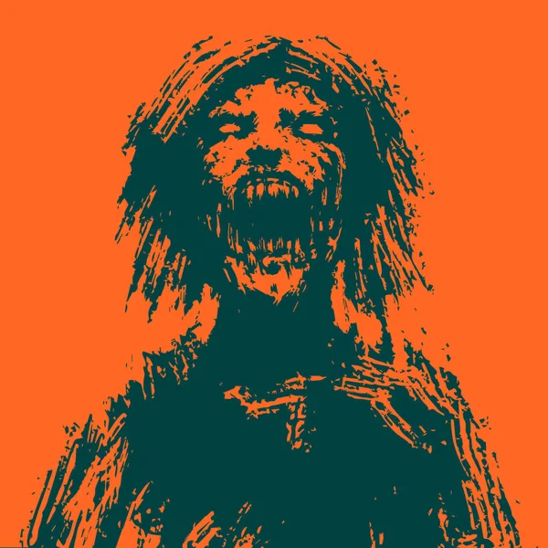 Gruseliger Zombie Frauenkopf Orange Hintergrund Vektorillustration — Stockvektor