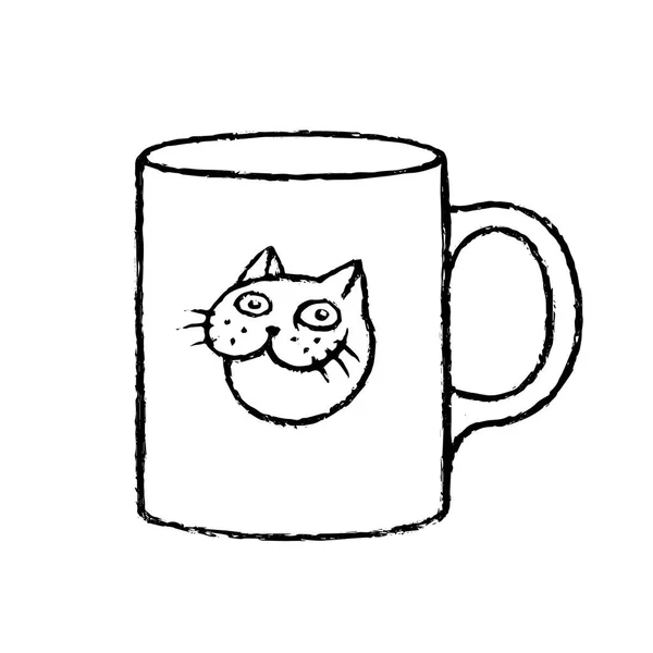 Tazza Caffè Con Adesivo Testa Gatto Cibo Bevande Illustrazione Vettoriale — Vettoriale Stock