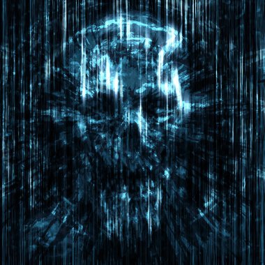 Korkunç kafatası arka plan küçük enkaz içine. Mavi renk.