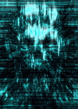 Küçük enkaz içine korkunç kafatası soyutlama. Arka planda tür korku. Korkunç karakter kafa.