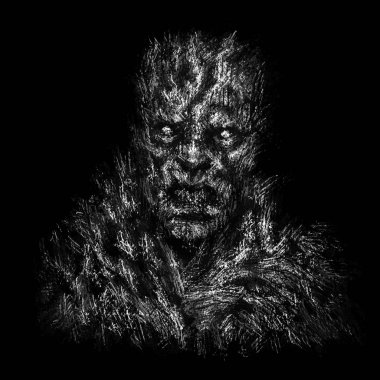 Kızgın zombi kavramı. Siyah arka plan rengi. Korku türünde çizimi.