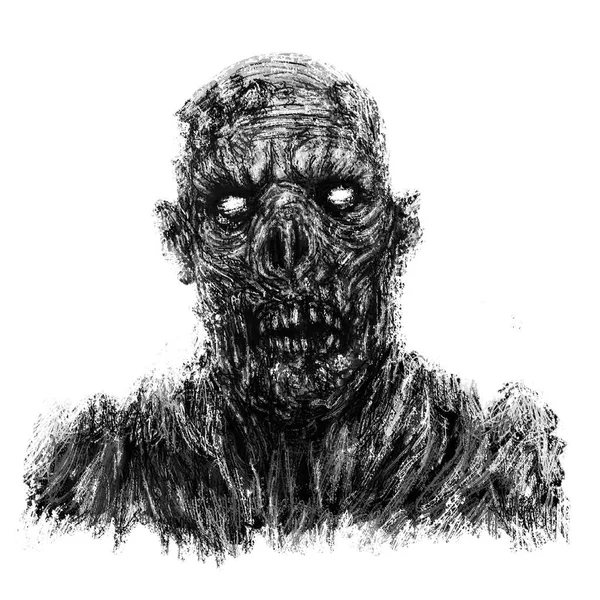 Skrämmande Zombie Apokalyptiska Ansikte Skräckgenren Vit Bakgrundsfärg — Stockfoto