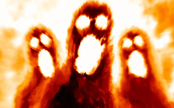 Przerażające Potwory Cienie Pomarańczowym Tle Gatunek Horror — Zdjęcie stockowe