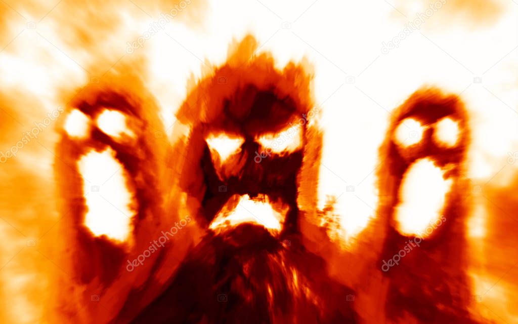 Scary hellish monsters shadows on orange background. Genre of horror.
