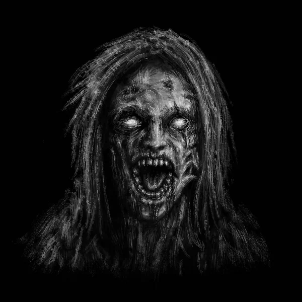 僵尸女人脸上的黑色背景 例证在恐怖类型 — 图库照片