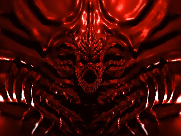 Maldito Monstruo Bajorrelieve Con Cuernos Ilustración Color Rojo Puertas Infierno —  Fotos de Stock