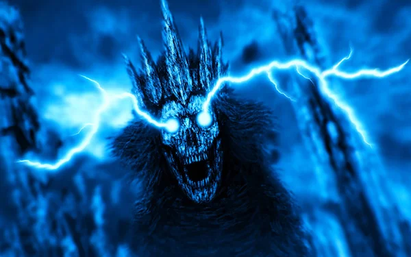 Dark Queen Crown Lightning Eyes Fantasy Illustration Blue Background Color — Stock Photo, Image