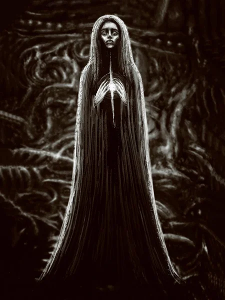 Chica Oscuridad Vestido Largo Ilustración Género Del Horror —  Fotos de Stock