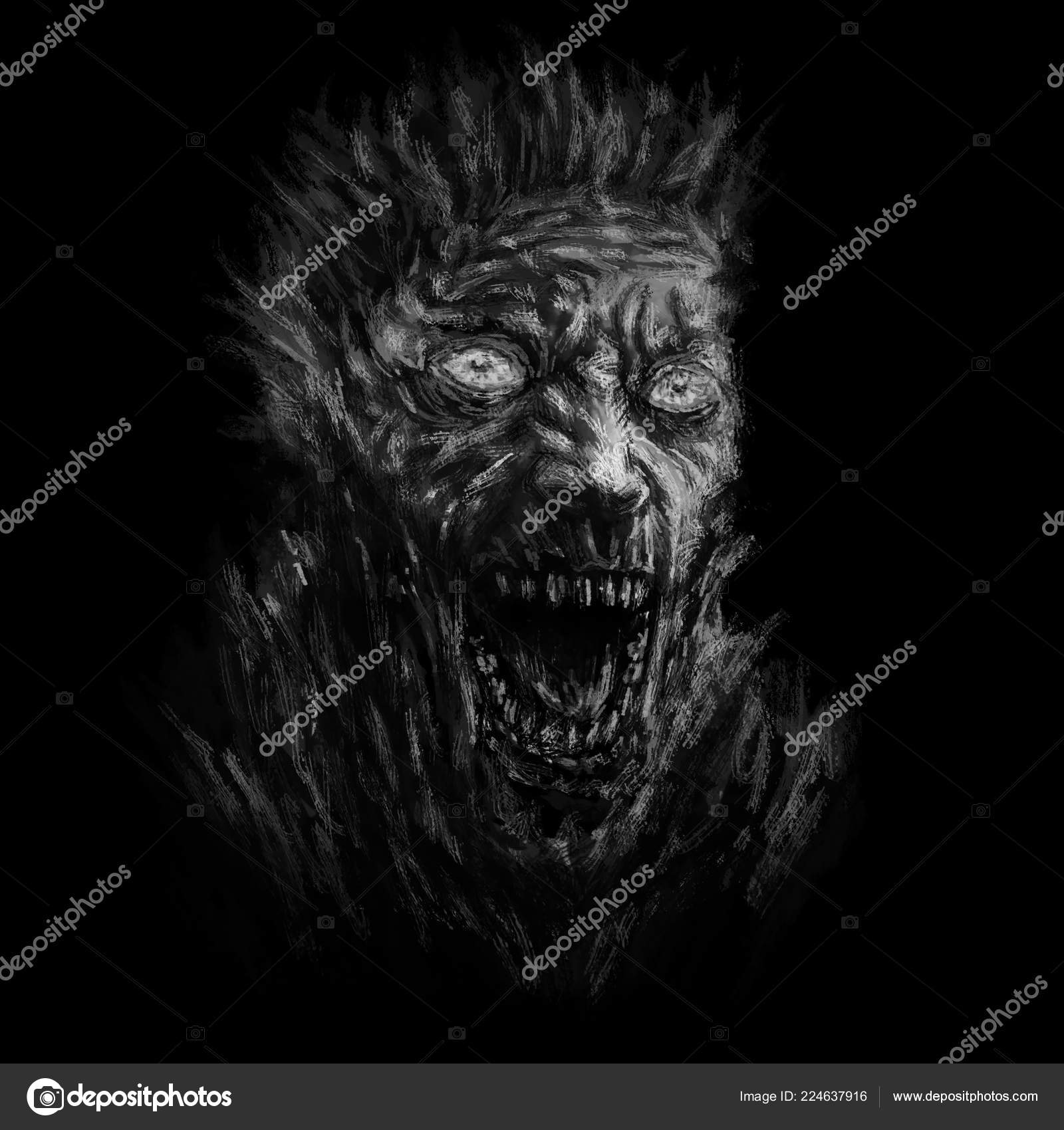 Door with Black Angry Scary Monster Face. Stock Image - Image of