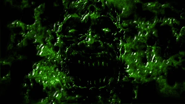 Dühös Démon Arc Sikolyok Sötétség Ábra Műfaj Horror Zöld Háttérszín — Stock Fotó