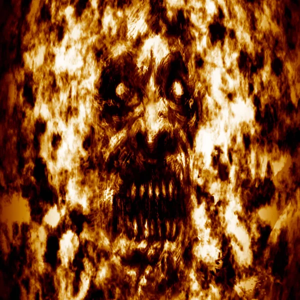 Arrabbiato Bruciando Faccia Ghoul Colore Sfondo Arancione Illustrazione Genere Orrore — Foto Stock