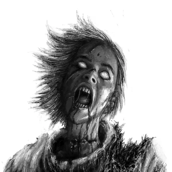 Screaming Zombie Woman Genre Horror Scary Soldier Character White Background — Stock Photo, Image