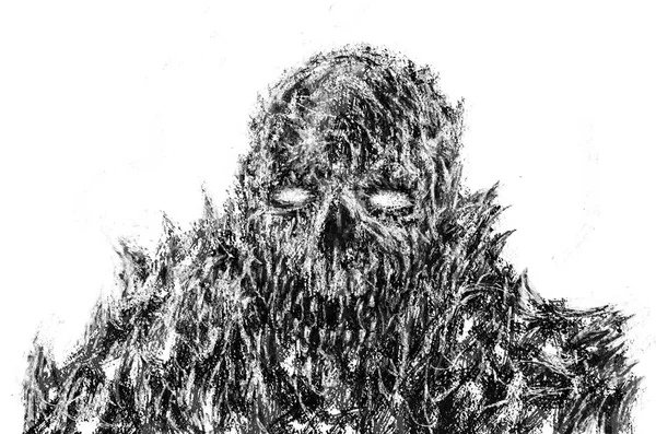 Crânio Zombie Queimado Fundo Branco Ilustração Gênero Horror Desenho Monstro — Fotografia de Stock