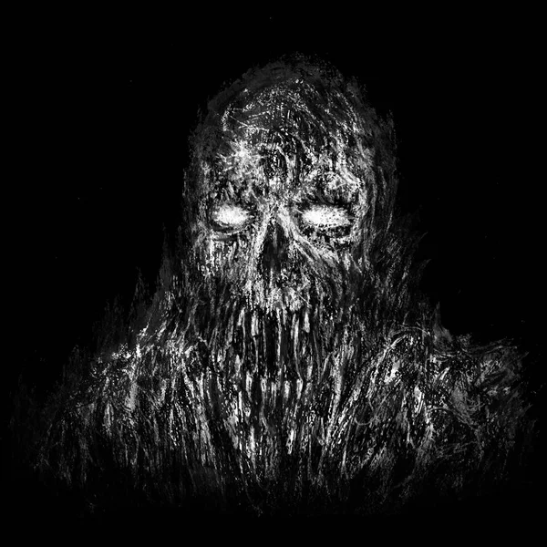 Burnt Zombie Skull Black Background Illustration Horror Genre Drawing Monster — Stock Photo, Image