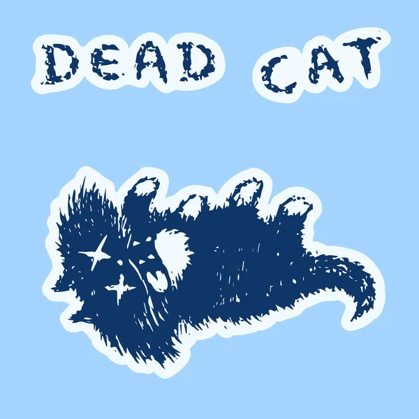 Милый Мех Кошка Мертва Лжет Синий Цвет Фона Векторная Иллюстрация — стоковый вектор