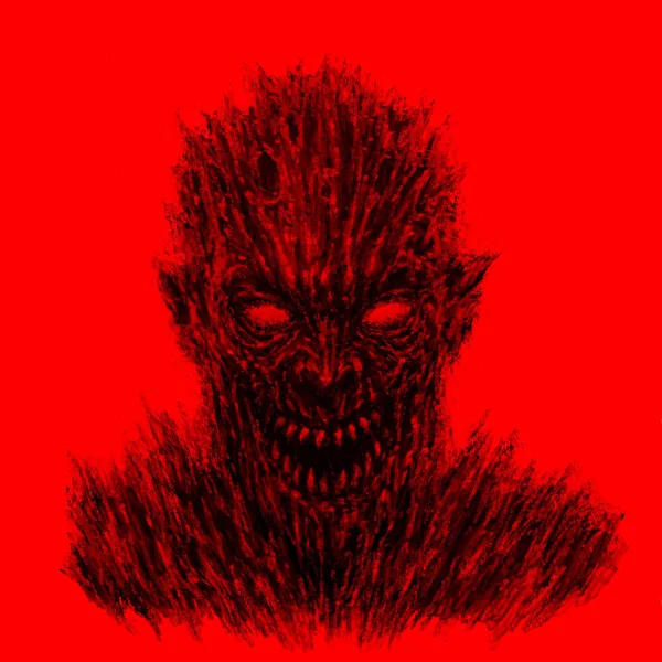 Wütendes Zombie Gesicht Auf Rotem Hintergrund Monstercharakter Zeichnen Illustration Horror — Stockfoto