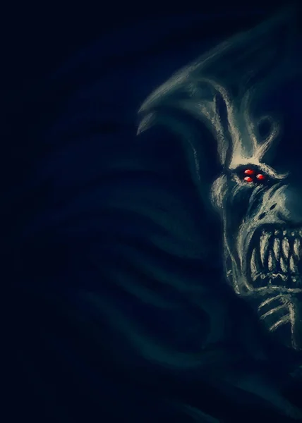 Enorme Monster Met Hoorns Teken Het Genre Van Fantasie — Stockfoto