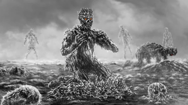 Zombie Assustador Senta Come Fundo Preto Branco Ilustração Gênero Horror — Fotografia de Stock