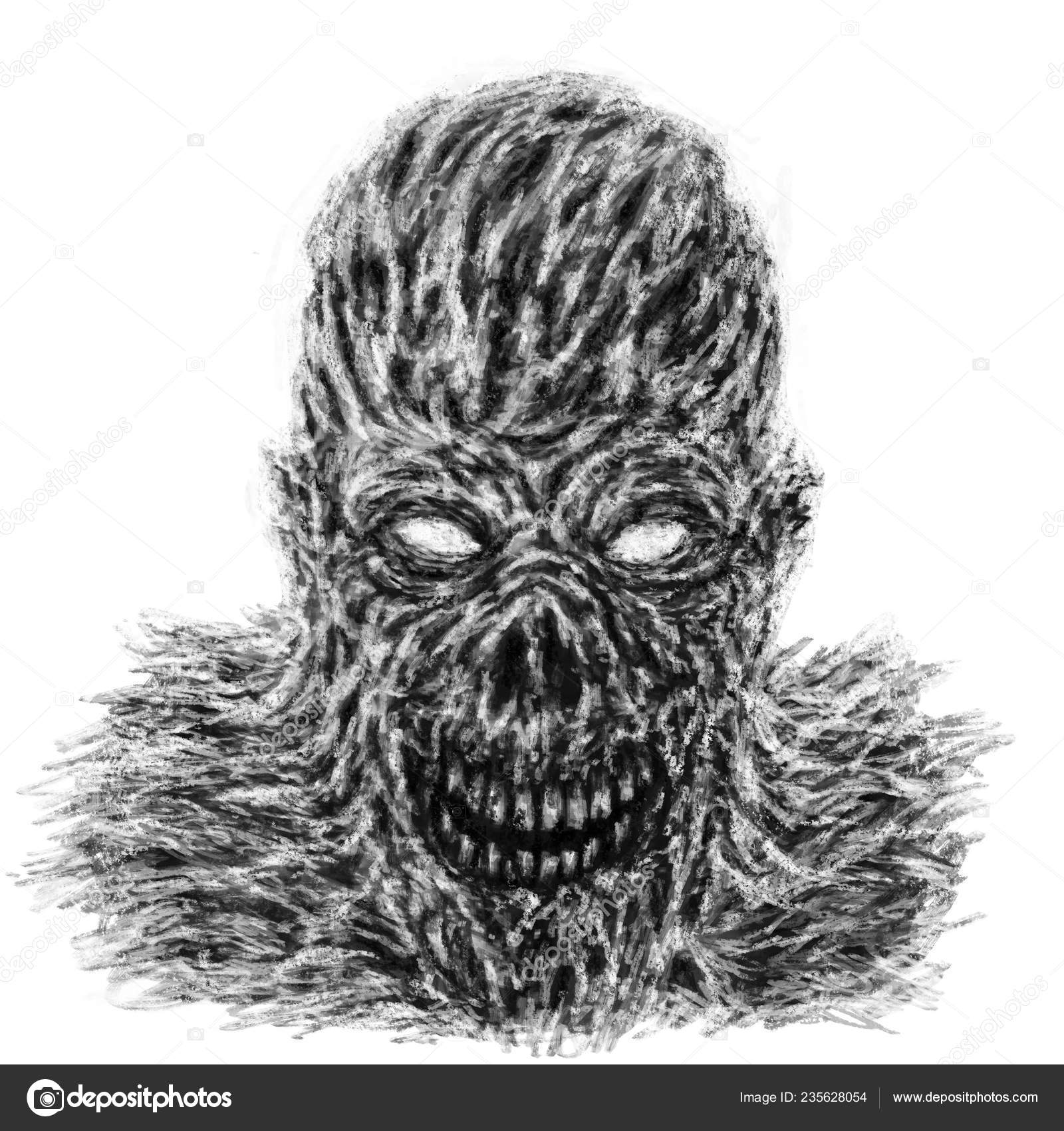 Visage Zombie Effrayant Illustration Cruelle Crâne Démon Couleurs Noir  Blanc — Illustration de stock par ©likozor - 235628054, image size:1600x1700