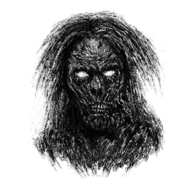 Beyaz arka planda Grim zombi kadın yüzü. Korku tür çizimde.