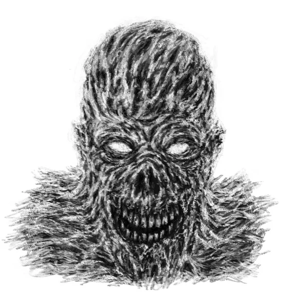Cara Zombie Aterrador Cruel Ilustración Cráneo Demonio Colores Blanco Negro —  Fotos de Stock