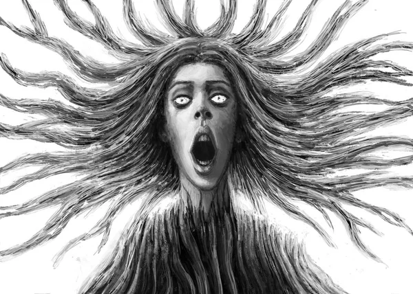 流れるとカオスの女神フロントの髪 ファンタジーの図 — ストック写真