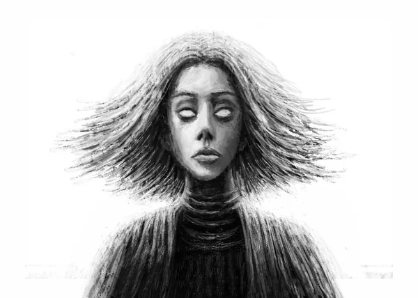 Akan ile sihirli kız saç önünde. Fantezi illüstrasyon.