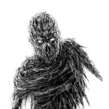 Tek elle korkunç zombi vampir. Siyah ve beyaz renk.