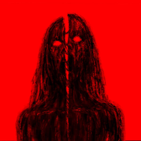 Chopped by sword zombies vampire. Red background color.