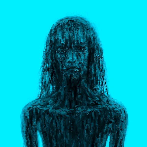 Scary icy girl in black mud — Stock Photo, Image