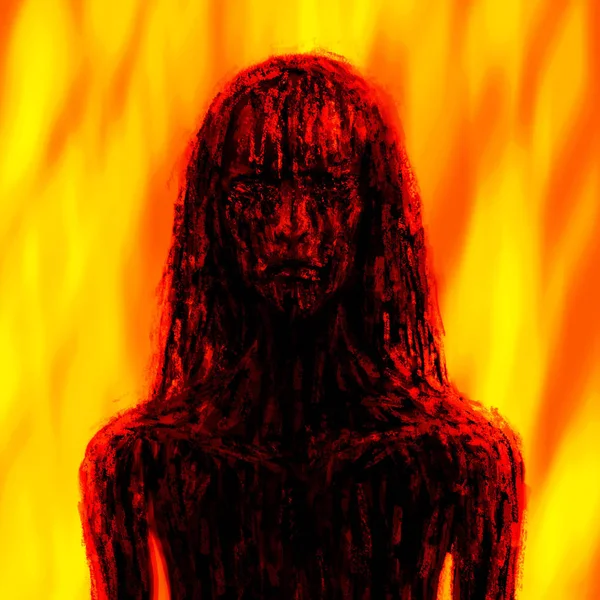 Страшная девушка-вампир в кровавой грязи. Оранжевый цвет фона . — стоковое фото