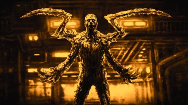 Turuncu arka planda ürpertici canavar böcek