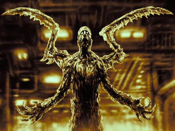 Fabrika katta ürpertici canavar böcek.