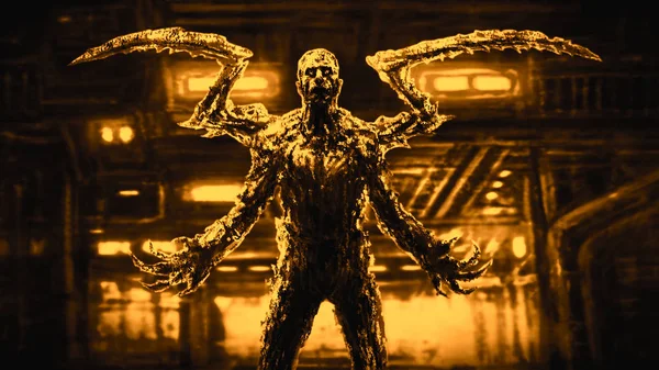 Turuncu arka planda ürpertici canavar böcek