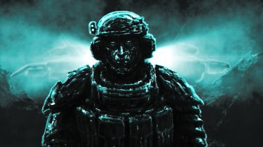 Asker uzay gemisi iniş fon karşı duruyor