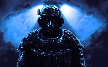 Asker uzay gemisi iniş fon karşı duruyor