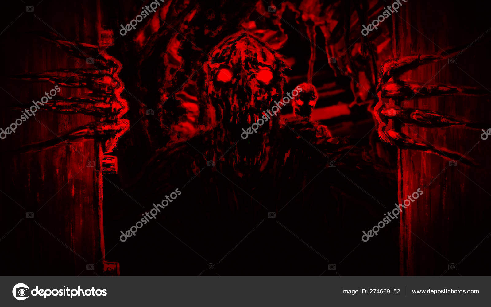 Door with Black Angry Scary Monster Face. Stock Image - Image of