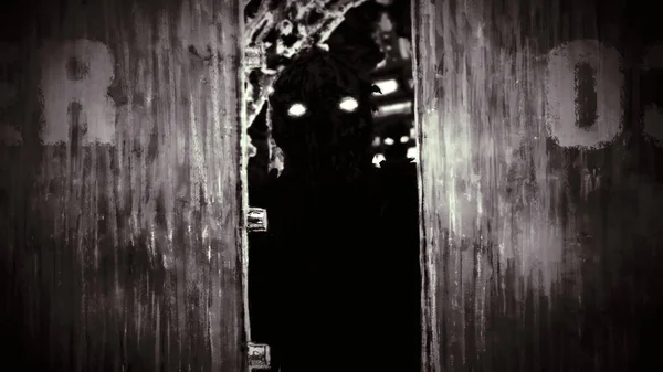Door with Black Angry Scary Monster Face. Stock Photo - Image of