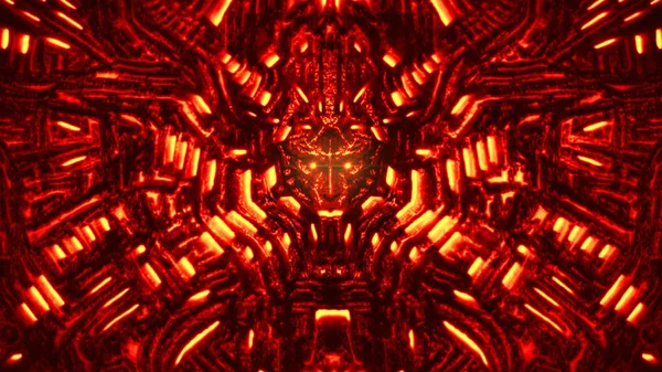 Кібер-стіна з барельєфом і виступаючою головою робота. Червоний колір . — стокове фото